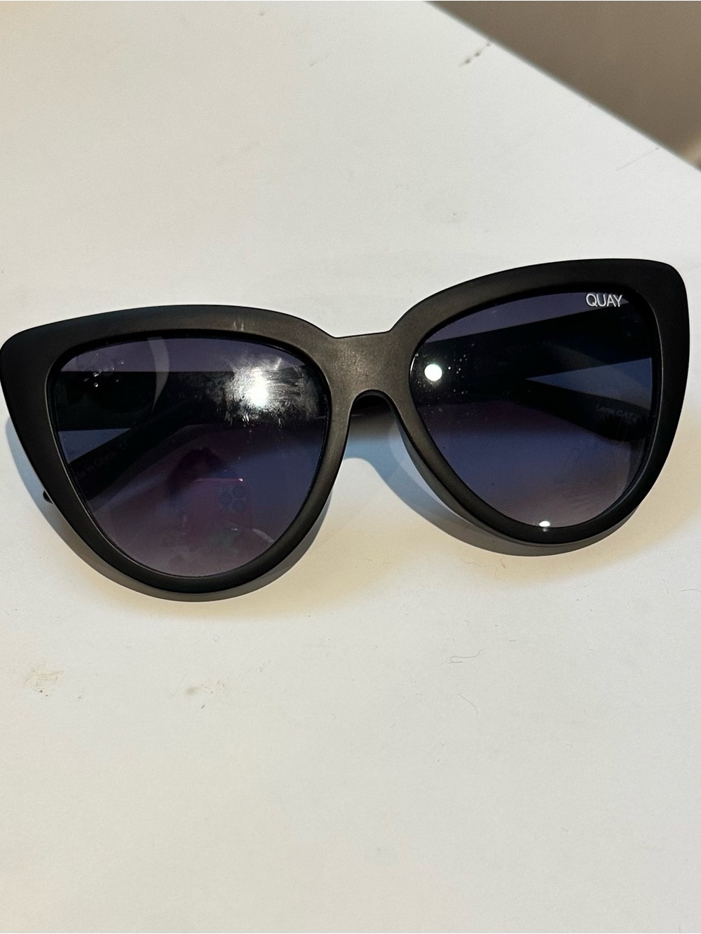Quay Australia Matte Black Cat-Eye Sunglasses with Dark Gradient Lenses